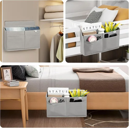 Miniatura 6 de Organizador colgante lateral de escritorio, bolsa de almacenamiento adhesiva con bolsillos para revista, iPad, cuaderno, para mesas auxiliares