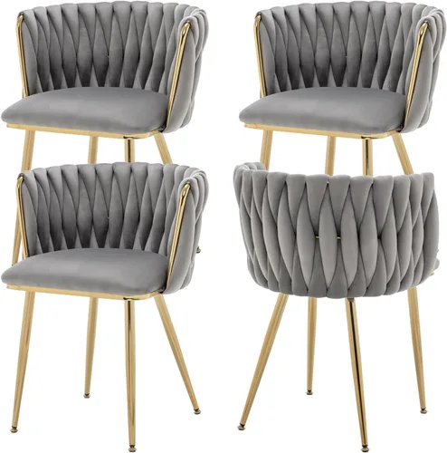 Miniatura 22 de ECHINGLE Juego de 2 sillas de comedor de terciopelo, modernas sillas de comedor tejidas tapizadas con patas de metal dorado, sillas decorativas