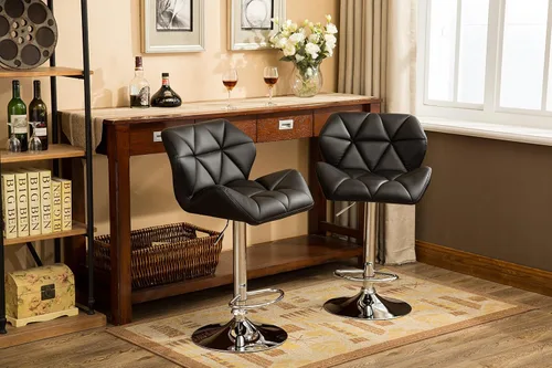 Miniatura 3 de Roundhill Furniture PC190BK Glasgow taburetes de bar con altura ajustable, Metal, Negro