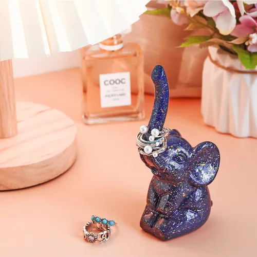 Miniatura 2 de PUDDING CABIN Soporte para anillos de elefante morado, lindo organizador de anillos, regalo único de elefante para mujeres, mamá, día de la madre