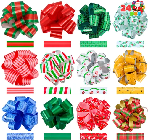 JOYIN 24 lazos de cinta de Navidad (5 pulgadas de ancho); accesorio de envoltura de regalo fácil y rápido para regalos, lazos, cestas, decoración de