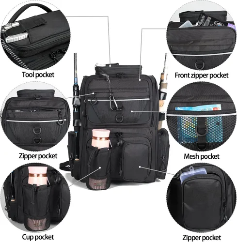 Miniatura 3 de Fishing Tackle Backpack With Rod Holders, Large 40L Fishing Backpack for Camping, Hiking