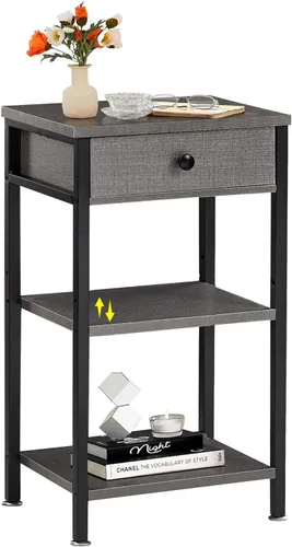 Miniatura 13 de VECELO Mesitas de noche modernas y versátiles con diseño en X, mesa auxiliar lateral con cesta de almacenamiento, mesita de noche con estante
