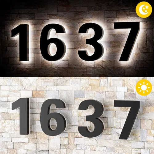 Miniatura 3 de Números de casa retroiluminados de 5 pulgadas para exteriores, acero inoxidable, número de dirección de casa iluminado con LED, letreros