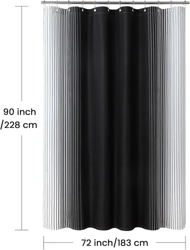 Miniatura 114 de Cortinas de Ducha Negras, Cortinas de Ducha de Poliéster Impermeable con Rayas Horizontales Degradadas en Blanco y Negro Modernas para Baño, 72x72