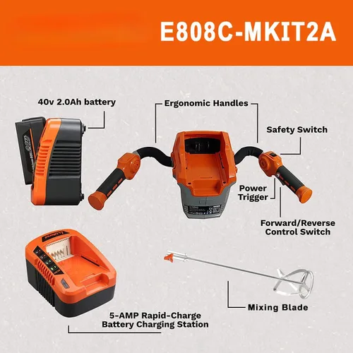 Miniatura 3 de Mezclador de hormigón de 40 V Motor sin escobillas Kit de mezcla inalámbrica 2AH batería y cargador incluidos