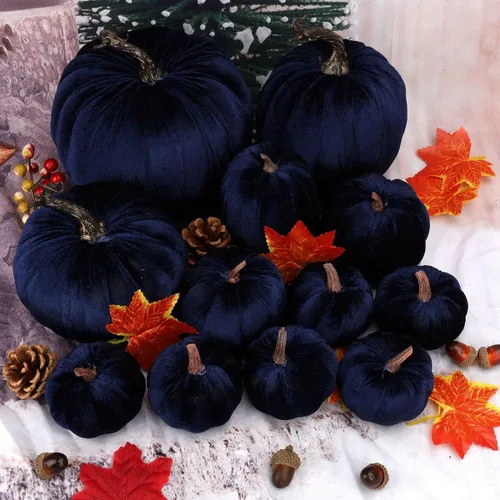 Miniatura 3 de Gresorth 12 calabazas artificiales grandes de terciopelo para Halloween, hechas a mano, decoración de centro de mesa de cosecha de otoño