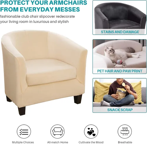 Miniatura 7 de Fundas de terciopelo para silla de bañera de 2 piezas con funda de cojín, fundas de alta elasticidad para sillón de club, funda protectora