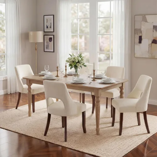 Miniatura 3 de UVV Juego de 2 sillas de comedor de madera, sillas de comedor modernas de mediados de siglo tapizadas en tela para cocina y comedor, silla de cena