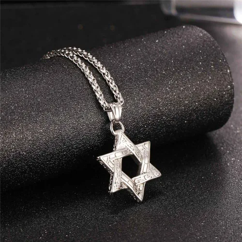 Miniatura 59 de U7 - Collar con Estrella de David para hombres y mujeres, dije hexagonal de acero inoxidable con cruz/piedra de rubí/collares clásicos judíos