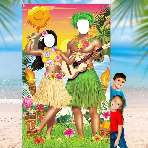 Miniatura 9 de Frienda Luau - Cartel de fotos para puerta de pareja, decoración de fiesta hawaiana de Tiki Luau, accesorios de fotos de Aloha Tiki para reunirse