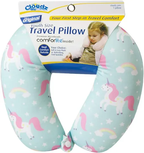 Miniatura 9 de Cloudz Almohada de cuello de viaje en avión de doble comodidad para niños. Felpa súper suave y acogedora en un lado, elastano relajante fresco