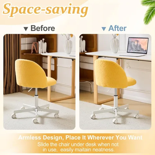 Miniatura 7 de VINGLI Silla de caramelo linda silla de escritorio sin brazos, cómoda silla de oficina pequeña con ruedas, silla de tocador, soporte lumbar, silla