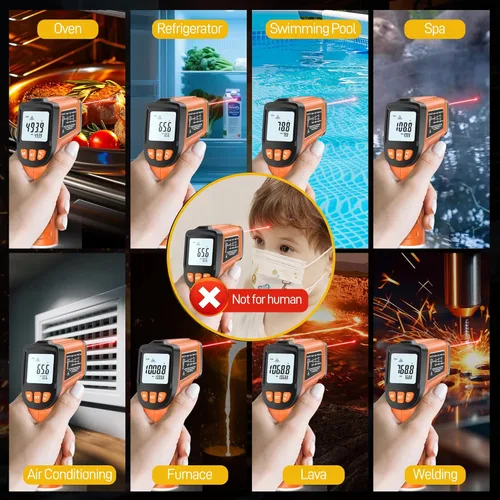 Miniatura 8 de Pistola termómetro infrarroja, pistola de temperatura infrarroja para cocinar, pistola de termómetro láser de -58 ℉ ~ 1076 ℉ con emisividad Naranja