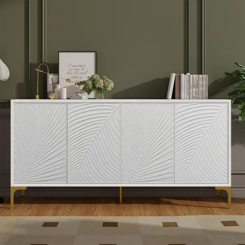 Miniatura 14 de LKTART Armario de almacenamiento de bufé de 59.06 pulgadas para comedor, consola de puerta de flores talladas, resorte prensado de 4 puertas