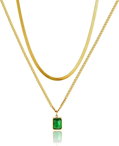 Miniatura 5 de Tasiso 14K Gold Filled Herringbone Choker Necklace Set Double Layer Snake Chain Herringbone Chain Necklace Layering Necklace Set Cuban Chain