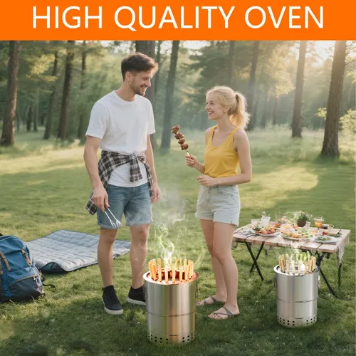 Miniatura 3 de Parrilla de carbón sin humo de acero inoxidable, parrilla de barril de carbón con diseño envolvente, parrilla de barbacoa al aire libre sin humo