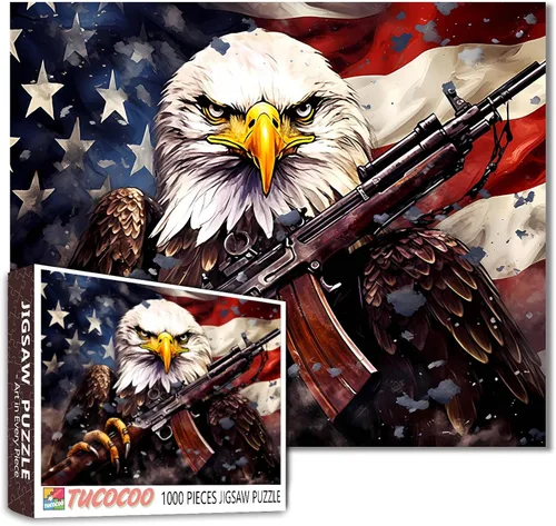 Miniatura 18 de Rompecabezas de 1000 piezas con la bandera americana y águila para adultos, rompecabezas del 4 de julio, para juegos de actividades familiares