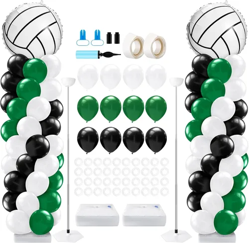 Miniatura 15 de Kasyat Juego de 2 soportes de columna de globos para fiesta de arañas con 2 arañas y 100 globos de látex rojos, azules y negros, soportes de arco