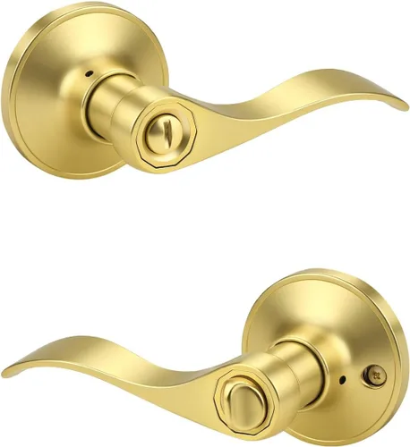 Miniatura 33 de KNOBWELL - Paquete de 2 pomos de puerta de bronce, manijas interiores para puerta de dormitorio y baño, manija de puerta de privacidad sin llave