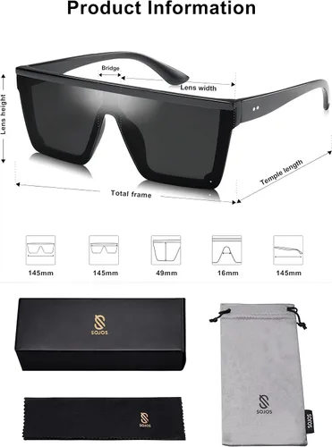 Miniatura 5 de SOJOS Gafas de sol cuadradas grandes para mujer, marco grueso, parte superior plana, espejado, lentes siameses, SJ2117