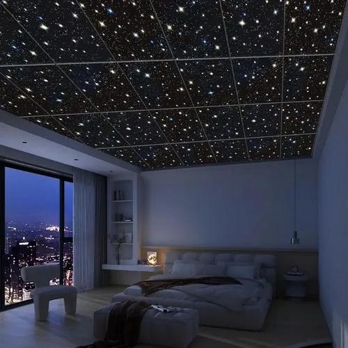 Miniatura 6 de JBER Paneles Acústicos, Pintura Artística de Pared Autoadhesiva Insonorizada con Destellos de Luz Estelar de Fibra Óptica (Diseños Originales), Azul
