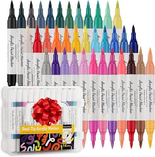 Juego de 72 marcadores de pintura acrílica de color, 36 marcadores de arte de doble punta tipo pincel para roca, lienzo, madera, tela - Suministros