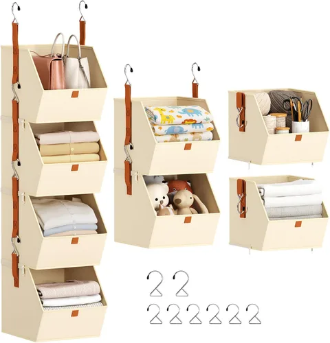 Homsorout Organizador colgante de armario de 4 niveles, estantes colgantes para ropa, sistema de armario que ahorra espacio, contenedores de Beige