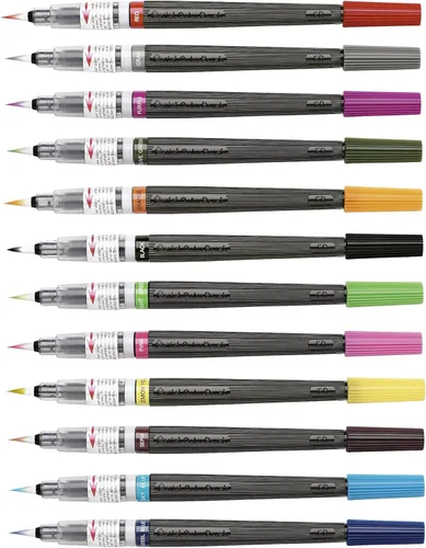 Pentel Pincel de arte, bolígrafos de pincel de color, juego de 18 colores (importación de Japón) [Paquete original de Komainu-Dou]