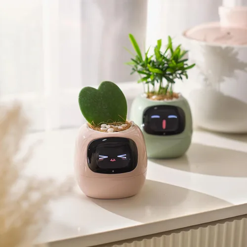 Miniatura 2 de PLANTSIO Plantera inteligente para mascotas con robot de orientación en el cuidado de plantas con emojis, adorable compañero de plantas con rica