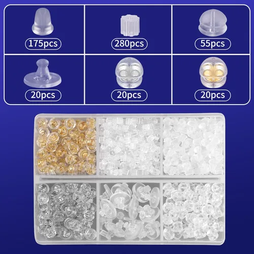 Miniatura 2 de 570 piezas de respaldos de goma para aretes, respaldos de silicona hipoalergénicos, respaldos de plástico transparentes para aretes, tope de bala