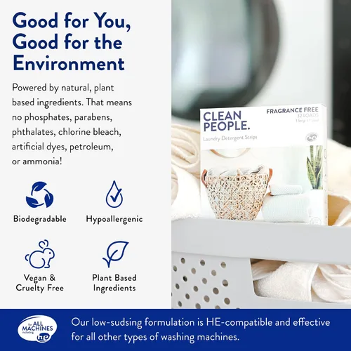 Miniatura 2 de Clean People - Hojas de detergente para ropa ultra concentradas y hojas suavizantes de tela, a base de plantas, detergente ecológico para ropa de 32