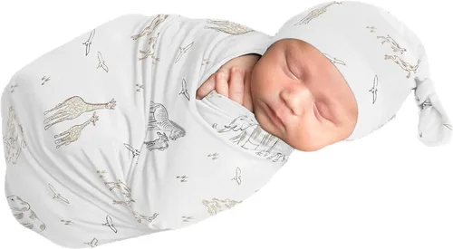 Miniatura 10 de Sweet Jojo Designs Mod Dino - Juego de 2 gorros y capullo para bebé, saco de dormir de punto elástico para bebé, recién nacido, saco de dormir, saco