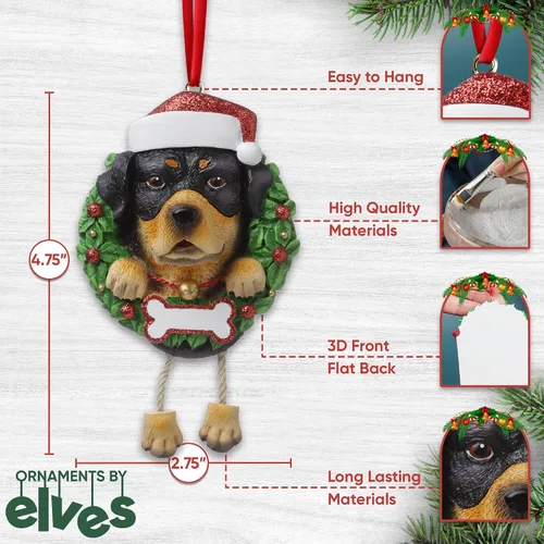 Miniatura 3 de Adornos de Navidad personalizados 2024 por Elves - Corona Rottweiler para amantes de los perros, regalos personalizados para la primera Navidad