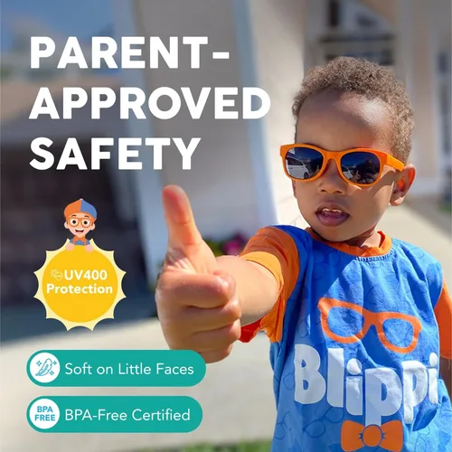 Miniatura 6 de Blippi Gafas de sol espejadas, flexibles, polarizadas, color naranja para niños con lentes espejadas azules