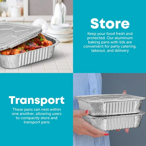 Miniatura 5 de 8x8 Sartenes desechables de aluminio con tapas - 10 unidades de sartenes de papel de aluminio para cocinar, hornear pasteles, asar y panes caseros