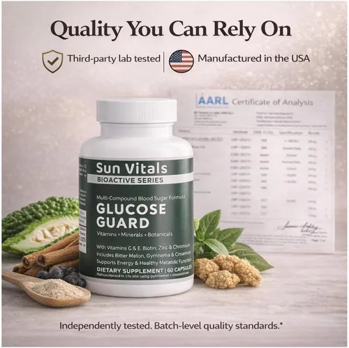 Miniatura 8 de Sun Vitals Glucose Guard - Apoyo metabólico para el bienestar Balance saludable de azúcar en sangre Canela, cromo y complejo botánico 60