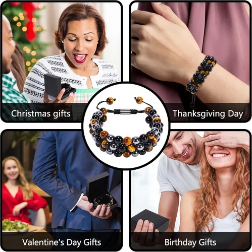 Miniatura 7 de Pulsera de Triple Protección - Para Protección - Trae Suerte y Prosperidad - Hematita - Obsidiana Negra - Ojo de Tigre - Pulsera de Piedra