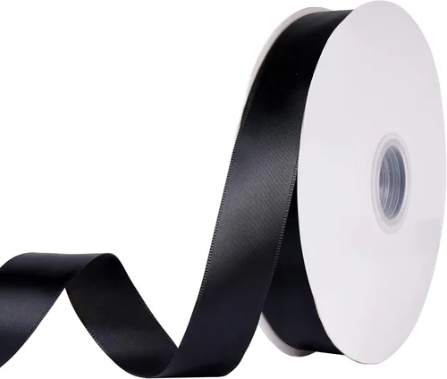 Cinta de satén negra de doble cara de 1 pulgada (1.0 in de ancho) para envolver regalos, decoración de boda, hacer lazos, costura, manualidades de