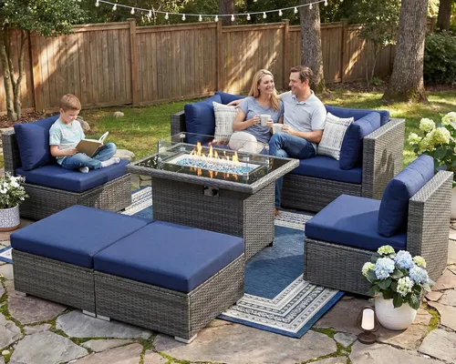 Miniatura 80 de NICESOUL Juego de muebles de patio para exteriores de 7 piezas con mesa para hoguera, gas natural y propano convertible, respaldo alto de 29.3
