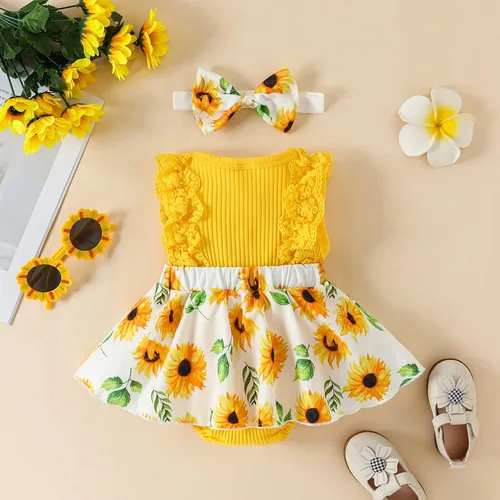 Miniatura 4 de Mubineo Ropa de verano para bebé niña, sin mangas, encaje floral, vestido de mameluco para recién nacido