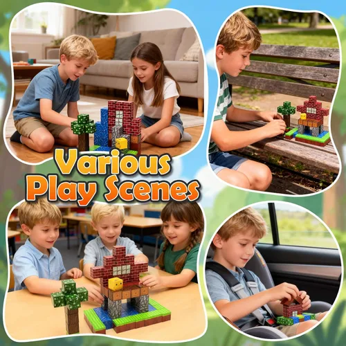 Miniatura 5 de Juego de 32 mini azulejos magnéticos, juguetes magnéticos portátiles, juguetes de aprendizaje y juego STEM de construcción para niños, juguete