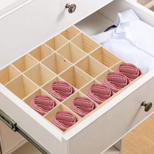 Miniatura 4 de Artibetter 1 caja de almacenamiento de madera con 20 compartimentos, estable, práctica, para ropa interior, organizador de calcetines, contenedor
