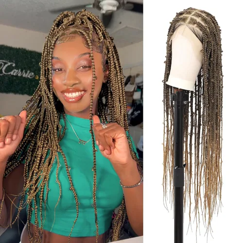 Miniatura 10 de Lexqui Pelucas trenzadas de encaje completo HD de 360° para mujer, pelucas trenzadas sin nudos, peluca trenzada de caja de mariposa con cabello
