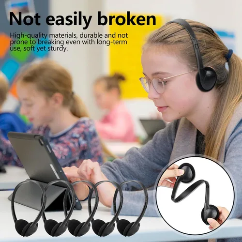 Miniatura 3 de Paquete de 20 auriculares USB C a granel para aula, escuela, niños, auriculares USB tipo C con cable para estudiantes y niños, compatible con Negro