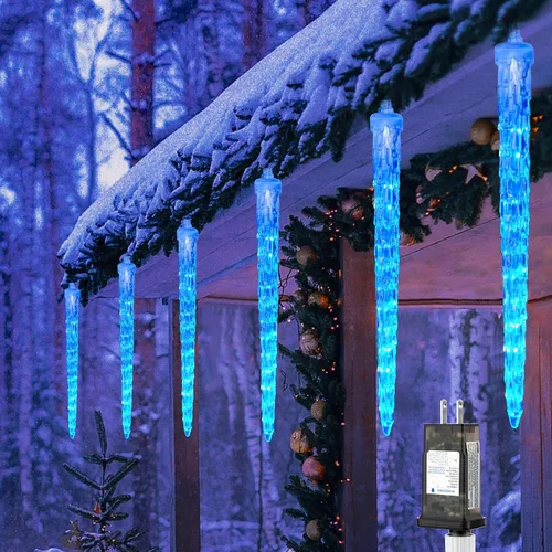 Miniatura 8 de Brightown Luces de carámbano para exteriores, luces de lluvia de meteoritos de 19.8 pies con 20 tubos, efecto de luz de estrella fugaz de nevada