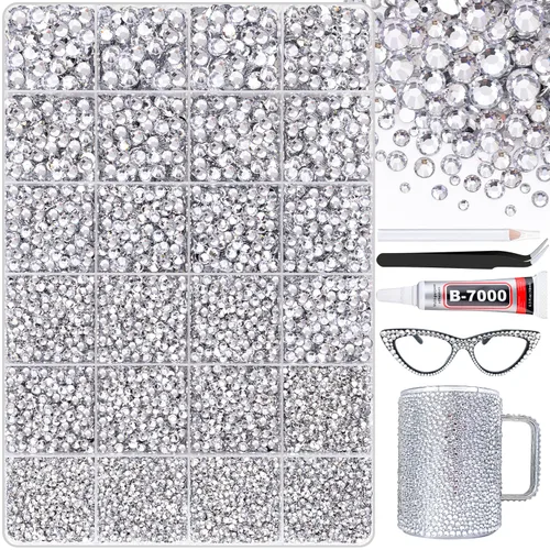 Miniatura 23 de 12000 diamantes de imitación de resina para decorar con brillantes con 3 piezas de pegamento para joyería B7000, 2 cajas de diamantes de imitación