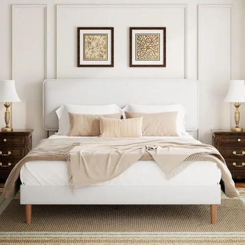 Miniatura 8 de HAOARA Marco de Cama con Plataforma Tapizada de Tamaño Completo, Cabecera Ajustable de Cuero PU, No Necesita Somier, Soporte de Listones de Madera