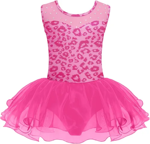 Miniatura 19 de Zaclotre Leotardo de Ballet para Niñas con Espumas Brillantes Sin Mangas de Malla, Vestido de Baile, Tutú, Traje de Bailarina para Niños