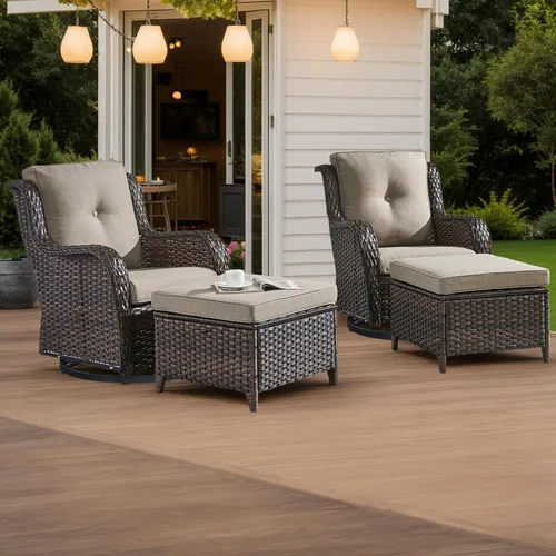 Miniatura 50 de HUMMUH Sillas Mecedoras Giratorias de Mimbre para Patio Exterior con Respaldo Alto, Sillas Deslizantes de Ratán PE, Juego de Muebles de Patio de 4